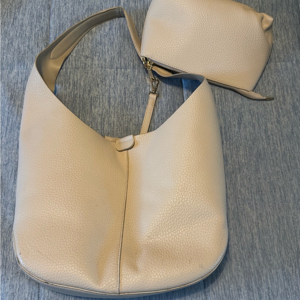 Elegant Cream Vegan Faux Leather Shoulder Bag Set